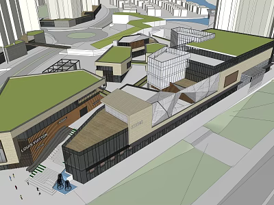 Modern Urban Commercial Complex With Green Roofs Open Spaces And Pedestrian Areas 3d model