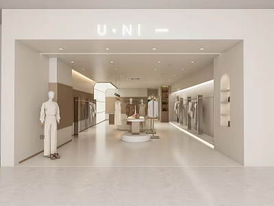 Modern Clothing Store Interior With Mannequins Clothes Racks And Display Area 3d model