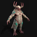 Mythical Horned Creature 3D Model With Textured Skin And Red Green Details