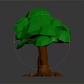 Low Poly Style Two Trees With Green Canopies And Brown Trunks On Gray Background