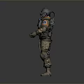 3D Rendered Tactical Military Figure With Helmet And Orange Accented Gear