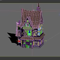 Charming Cartoon House With Pointed Tiled Roof Chimney Wooden Frame And Windows
