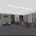 Spacious Modern Office Interior With Large Windows Bookshelves Sofa And Decorative Artwork