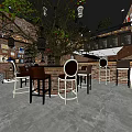 Café Interior with Brick Walls Pendant Lights Tree Bar Area and High Chairs