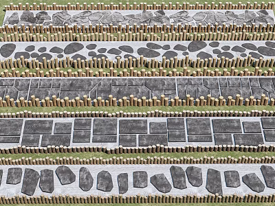 Chinese Style Ting Buyuan Road Wooden Pile Stone Road Wooden Pile Green Slab Road Landscape Garden Road 3d model