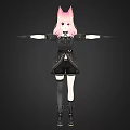 Anime Character With Pink Hair Red Eyes And Cat Ears In Black Outfit Arms Outstretched