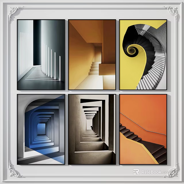 Abstract Staircase Designs In Modern Architectural Art With Vibrant Colors And Geometric Patterns 3d model 