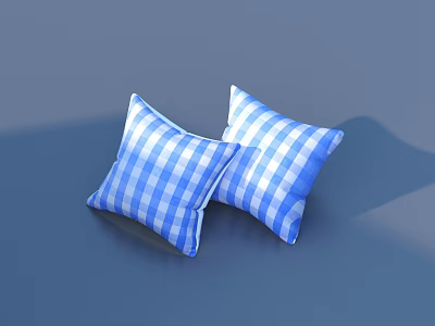 Set Of Two Soft Blue And White Checkered Decorative Pillows For Cozy Home Use 3d model