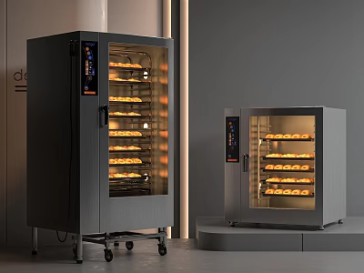 Commercial Kitchen Ovens Stainless Steel With Glass Doors Showing Baked Goods Inside 3d model