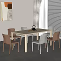 Modern Minimalist Dining Table Set With White Rectangular Top And Brown Gray Chairs 3d model