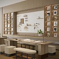 Modern Sales Office Interior With Display Wall Shelves Wooden Counter And Green Plants