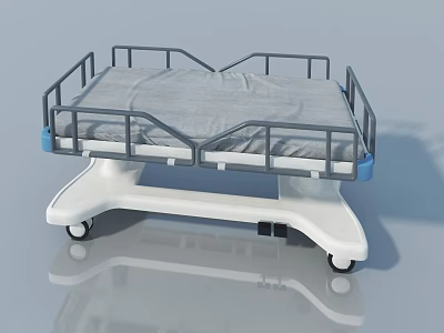 Modern Hospital Bed With Metal Rails Wheels And Gray Mattress Design 3d model