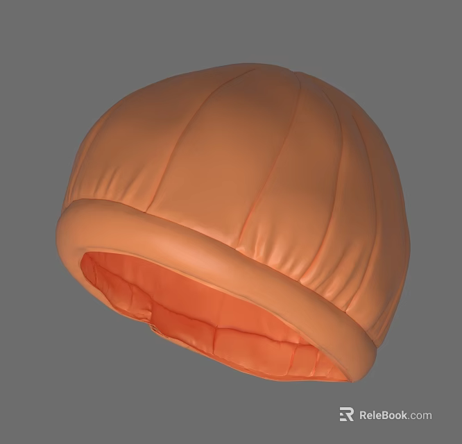 Orange Knit Beanie With Rounded Crown And Rolled Cuffed Brim Design 3d model 