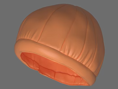 Orange Knit Beanie With Rounded Crown And Rolled Cuffed Brim Design 3d model