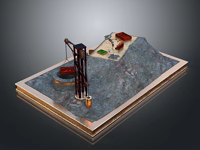 Industrial Construction Site Model With Hill Crane Red Containers And Green Boxes 3d model