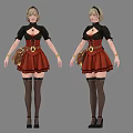 Game Character Design With Red Dress Black Top Black Stockings Belt And Pouch
