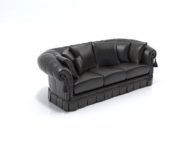 Classic Black Leather Three Seater Sofa Featuring Tufted Back And Armrests 3d model