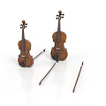 Two Wooden Violins With Matching Bows As Elegant Household Items