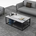 Modern Gray Sofa With Brown Armchairs And Black Frame Coffee Table Set 3d model