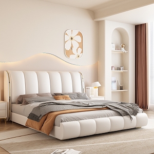 Modern background double bed cream 3d model