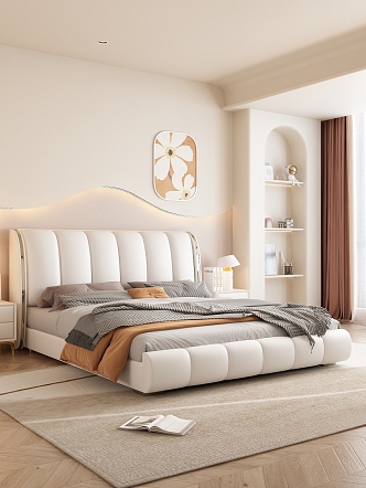 Modern background double bed cream 3d model