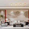 Chinese Style Private Dining Room With Round Table Chandelier And Landscape Screen