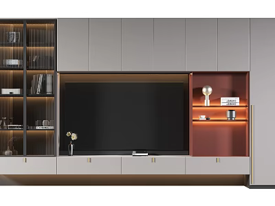 Modern TV Cabinet With Grey Panels Storage Shelves And Decorative Lighting 3d model
