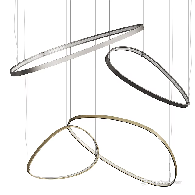Modern Pendant Lights With Circular Metallic Frames And Adjustable Hanging Cords 3d model