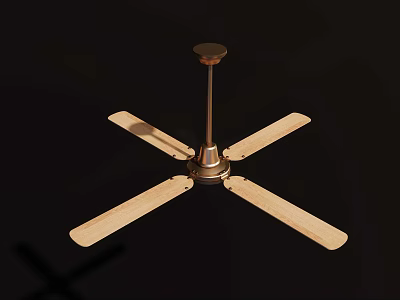 Modern Ceiling Fan With Wooden Blades And Metal Downrod For Home Use 3d model