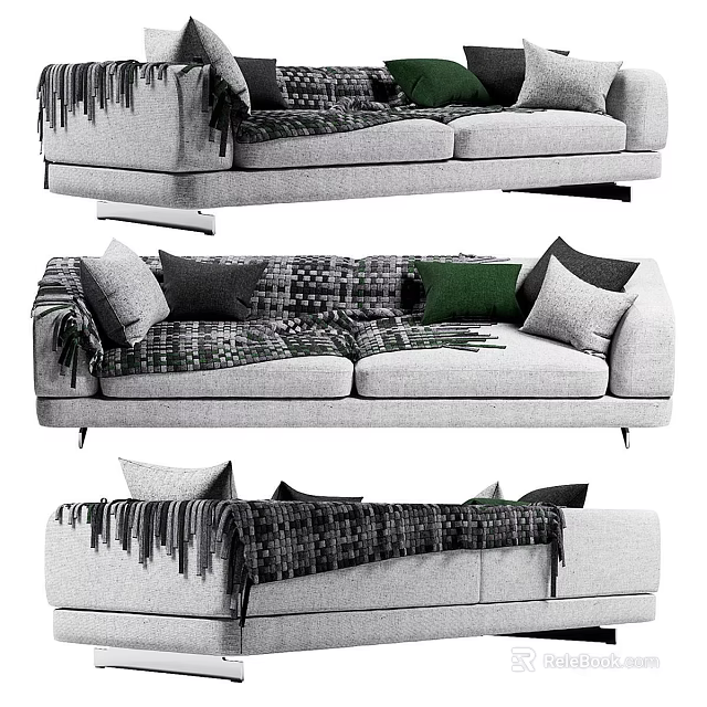 Modern Two Seater Sofa In Gray With Patterned Throw And Cushions 3d model