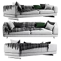 Modern Two Seater Sofa In Gray With Patterned Throw And Cushions 3d model