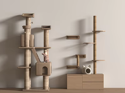 Modern Wooden Multi Level Cat Shelf with Scratching Post and Cozy Condo Design 3d model Modern Wooden Multi Level Cat Shelf with Scratching Post and Cozy Condo Design 3d model