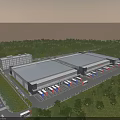 Modern Industrial Warehouse With Green Surroundings Truck Parking And Logistics Facilities