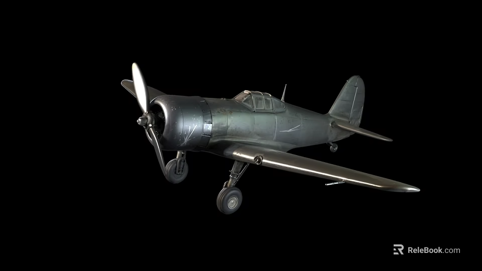 Vintage Airplane Model with Metal Body Propeller and Black Background 3d model 