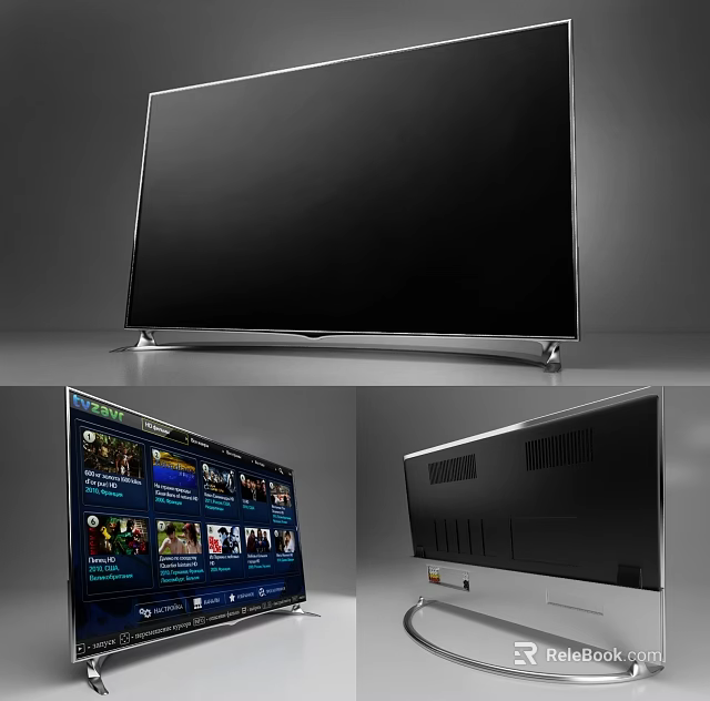 Sleek Modern Television With Large Screen Displaying Streaming Apps And Metal Stand 3d model 