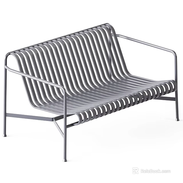 Modern Metal Bench With Striped Seat Back And Sleek Armrest Design 3d model 
