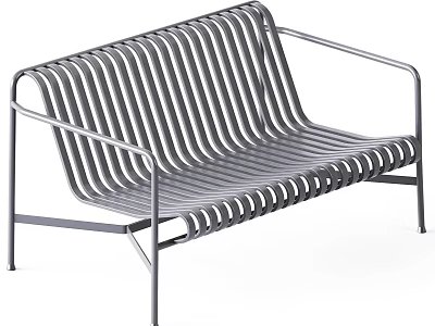 Modern Metal Bench With Striped Seat Back And Sleek Armrest Design 3d model