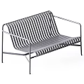 Modern Metal Bench With Striped Seat Back And Sleek Armrest Design