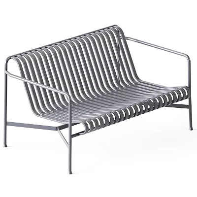 Modern Metal Bench With Striped Seat Back And Sleek Armrest Design 3d model