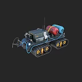 Tracked Mechanical Vehicle With Yellow Track Wheels Red Blue Tanks Antenna And Hoses