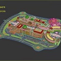Large Building Complex with Multiple Structures Green Grassland Circular Areas and Connected Paths
