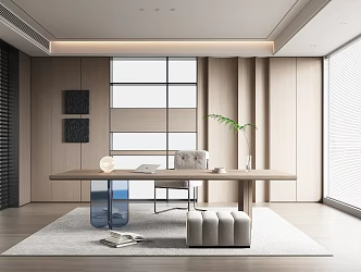 Minimalist Study Villa Study Desk and Chair Combination Solid Wood Desk Acrylic Desk 3d model