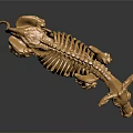 Artistic Golden Cow Skeleton Sculpture with Intricate Bone Design and Metallic Shine