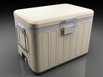 Beige Striped Portable Cooler With Metal Latch And Handle For Outdoor Storage And Travel Use 3d model