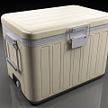 Beige Striped Portable Cooler With Metal Latch And Handle For Outdoor Storage And Travel Use