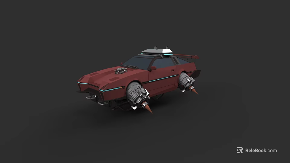 Red Futuristic Sci Fi Car With Hover Technology And Thruster Design 3d model 