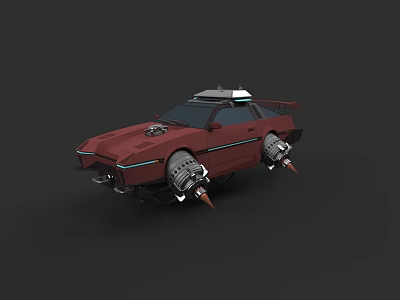 Red Futuristic Sci Fi Car With Hover Technology And Thruster Design 3d model