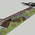 Modern Pergola Structure With Open Walkway Pedestrians And Connected Buildings