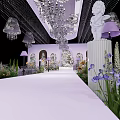 Elegant Banquet Hall Interior With Chandeliers Sunflowers White Aisle Tables And Chairs