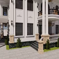 Elegant Detached Villa with White Exterior Classical Design Grand Columns and Black Front Door